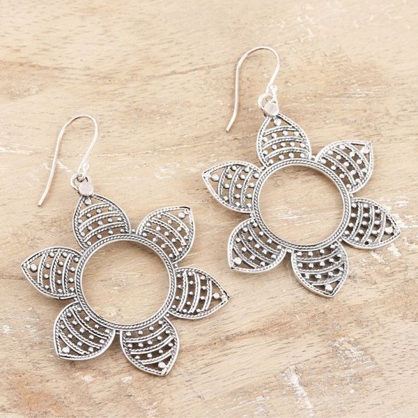 Alternate image for Handmade Sterling Silver Floral Dangle Earrings Whispering Petals