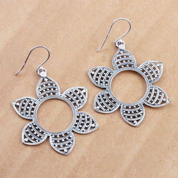 Alternate image for Handmade Sterling Silver Floral Dangle Earrings Whispering Petals