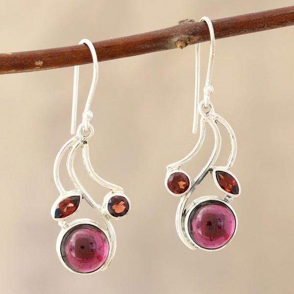 Alternate image for Garnet Gemstone Dangle Earrings Triple Fascination