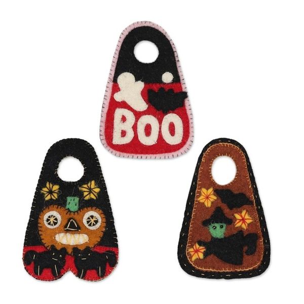 Alternate image for Handmade Wool Felt Halloween Door Hangers Set of 3 Halloween Greetings