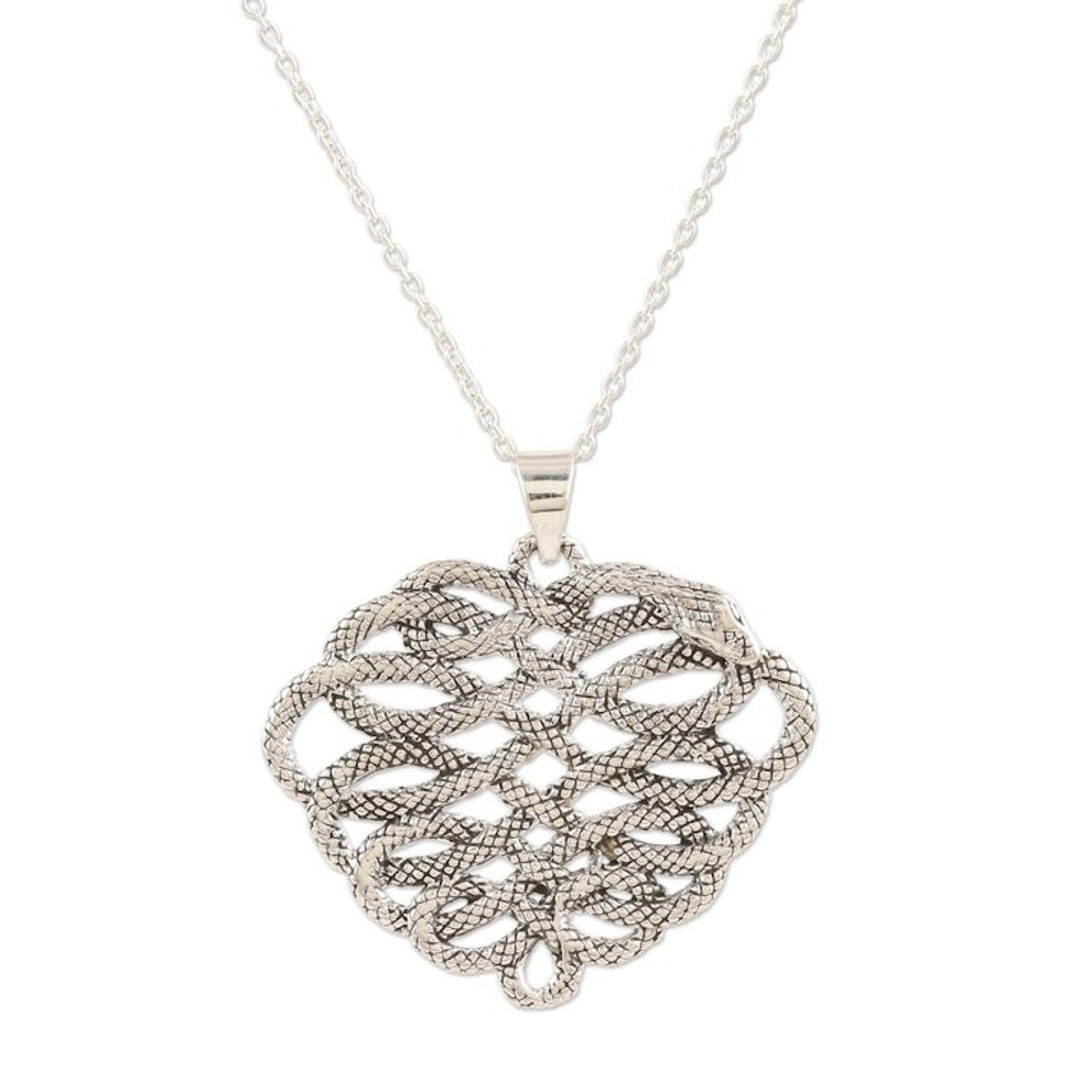 Artisan Crafted Sterling Silver Snake Pendant Necklace 'Mortal Coil'