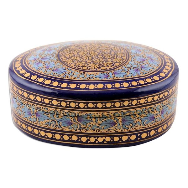 Alternate image for Velvet-Lined Blue and Gold Trinket Box from India Kashmir Blue