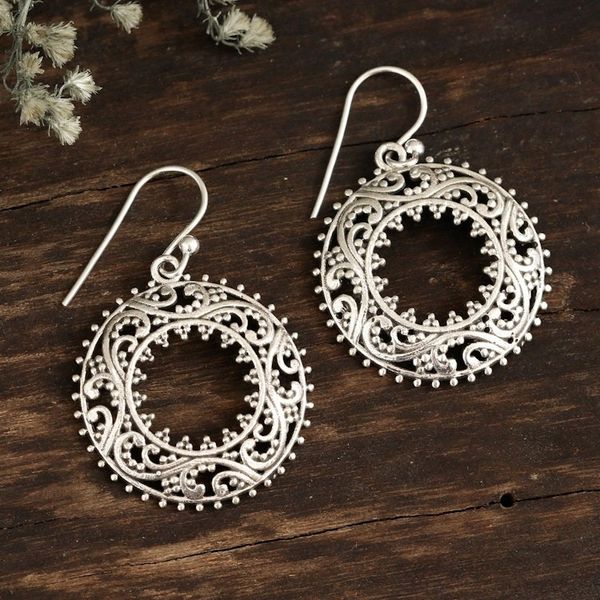 Alternate image for Vine Pattern Sterling Silver Dangle Earrings from India Ring of Vines