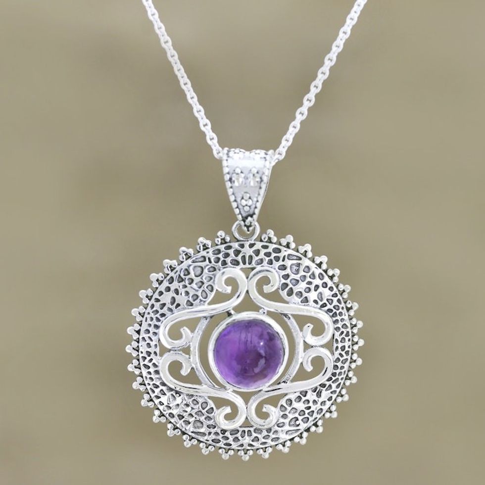 Amethyst Pendant Sterling Silver Necklace 'Force of Nature'