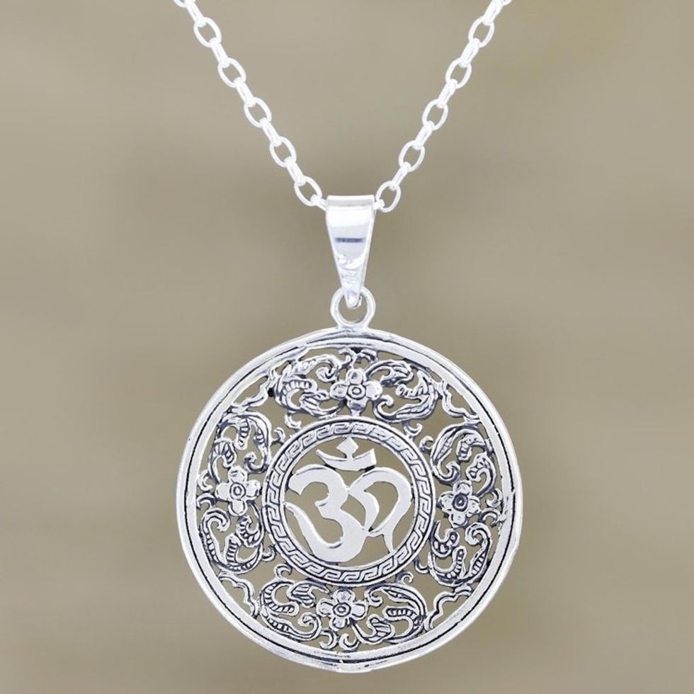 Hand Made Sterling Silver Om Dangle Earrings from India 'A Reminder'