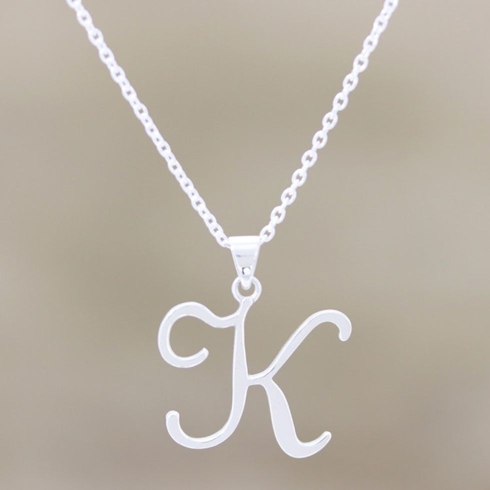 Sterling Silver K Initial Pendant Necklace 'Dancing K'