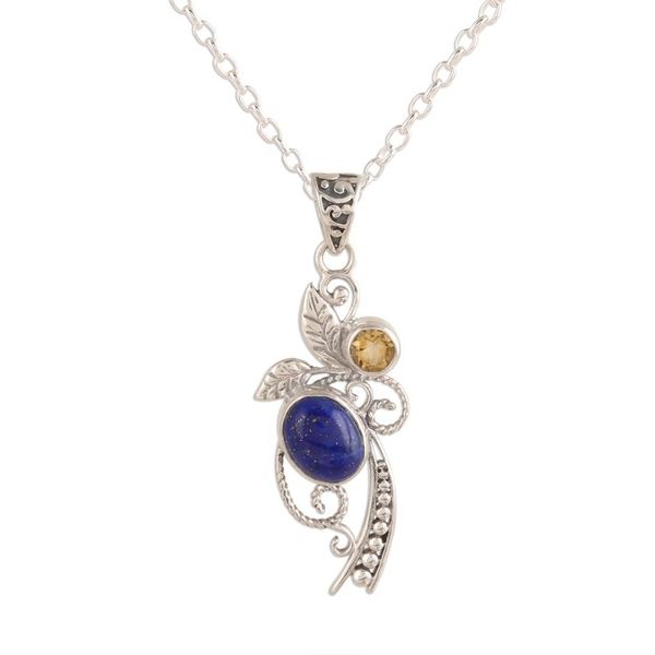 Alternate image for Leafy Lapis Lazuli and Citrine Pendant Necklace from India Royal Shimmer