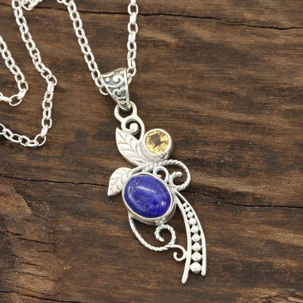 Alternate image for Leafy Lapis Lazuli and Citrine Pendant Necklace from India Royal Shimmer