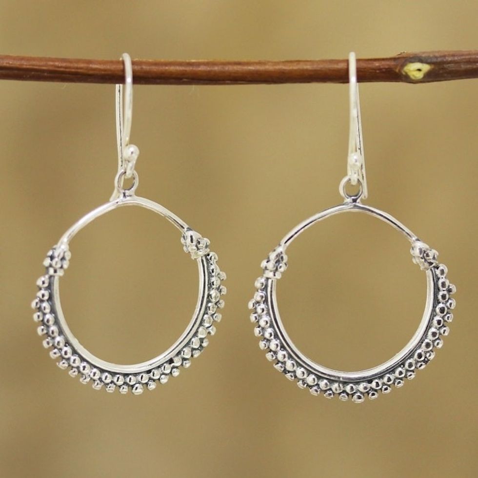 Dotted Sterling Silver Dangle Earrings from India 'Dotted Loops'