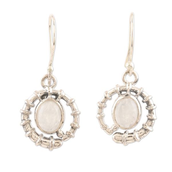 Alternate image for Sterling Silver and Rainbow Moonstone Dangle Earrings Misty Coil