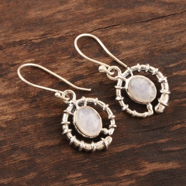 Alternate image for Sterling Silver and Rainbow Moonstone Dangle Earrings Misty Coil