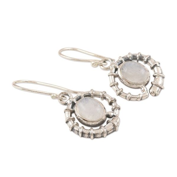 Alternate image for Sterling Silver and Rainbow Moonstone Dangle Earrings Misty Coil