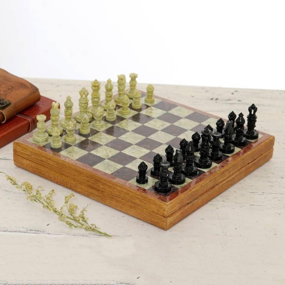 Soapstone Self-Storing Chess Set from India 'Royal Charm'