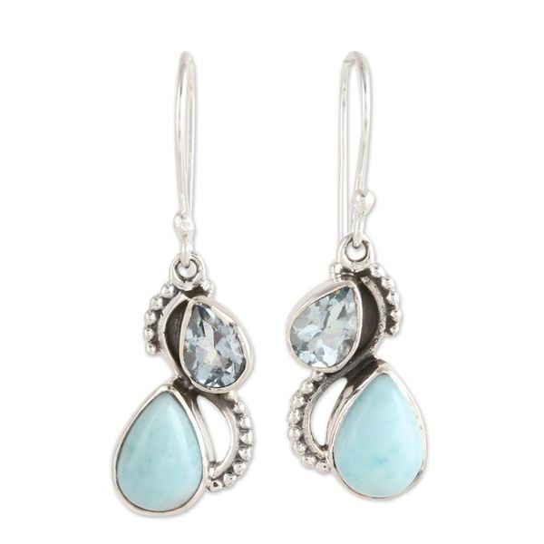 Alternate image for Blue Topaz and Larimar Teardrop Dangle Earrings from India Two Teardrops