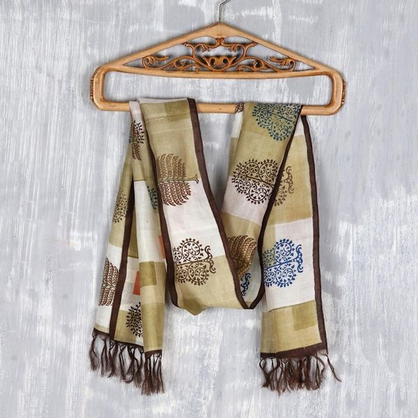 Alternate image for Hand Woven and Hand Painted Silk Scarf Bengali Blocks