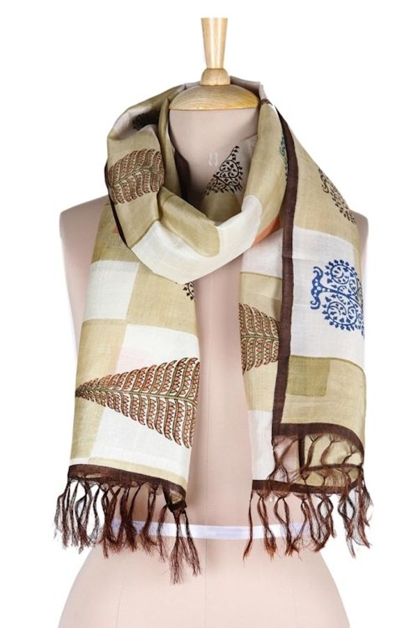 Alternate image for Hand Woven and Hand Painted Silk Scarf Bengali Blocks