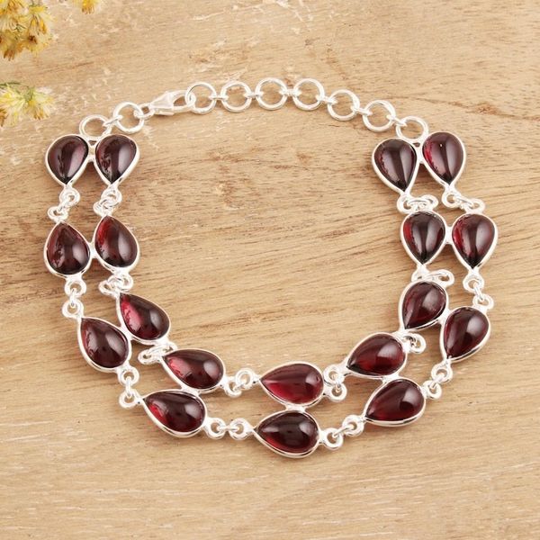Alternate image for Drop-Shaped Garnet Link Bracelet from India Eternal Nature
