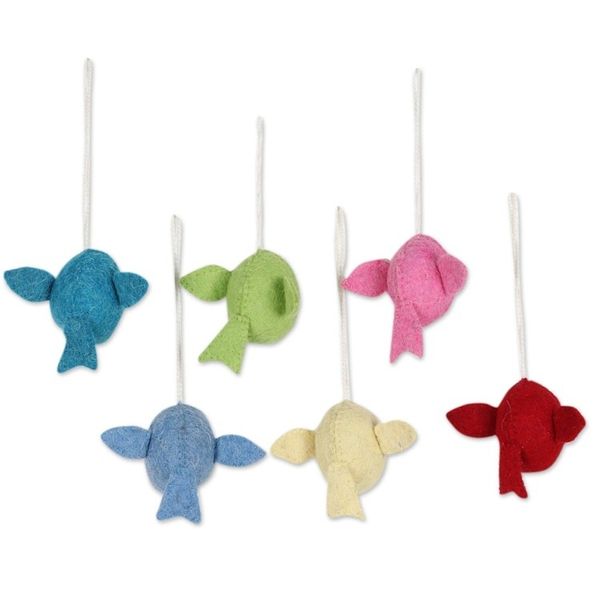 Alternate image for Set of 6 Wool Felt Songbird Ornaments Six Birds A-Singing