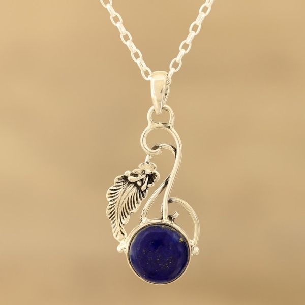 Alternate image for Lapis Lazuli and Sterling Silver Pendant Necklace Exquisite Blue