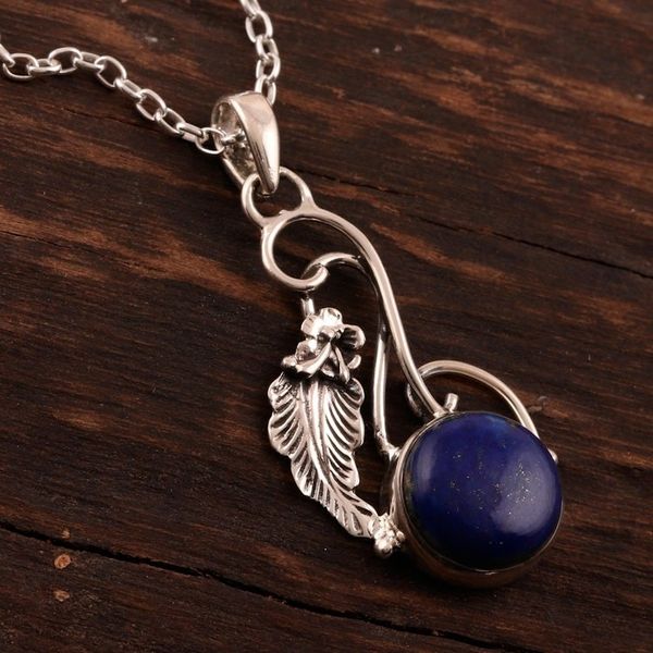 Alternate image for Lapis Lazuli and Sterling Silver Pendant Necklace Exquisite Blue