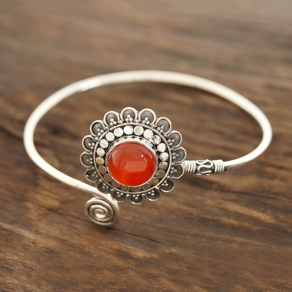 Floral Carnelian Cuff Bracelet Crafted in India 'Floral Dusk'
