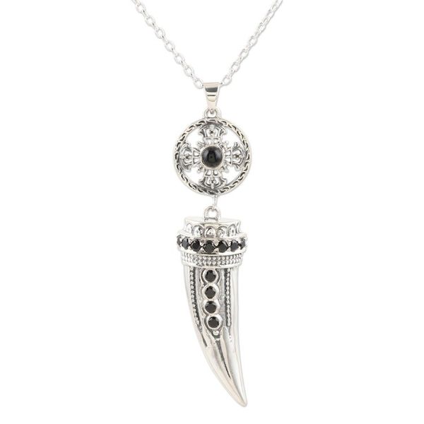 Alternate image for Handmade Sterling Silver and Onyx Pendant Necklace Tusk