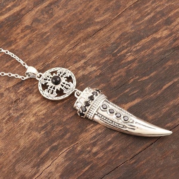 Alternate image for Handmade Sterling Silver and Onyx Pendant Necklace Tusk