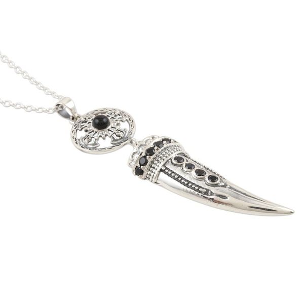 Alternate image for Handmade Sterling Silver and Onyx Pendant Necklace Tusk