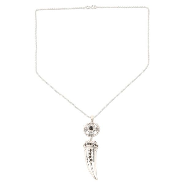 Alternate image for Handmade Sterling Silver and Onyx Pendant Necklace Tusk