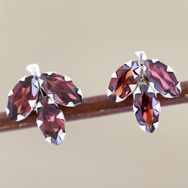 Alternate image for Garnet and Sterling Silver Button Earrings Radiant Chinar