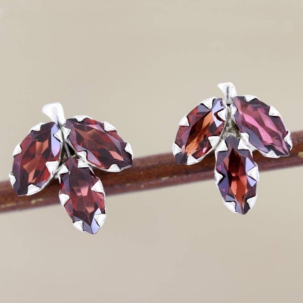 Garnet and Sterling Silver Button Earrings 'Radiant Chinar'