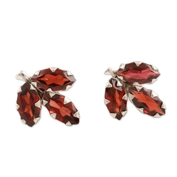 Alternate image for Garnet and Sterling Silver Button Earrings Radiant Chinar