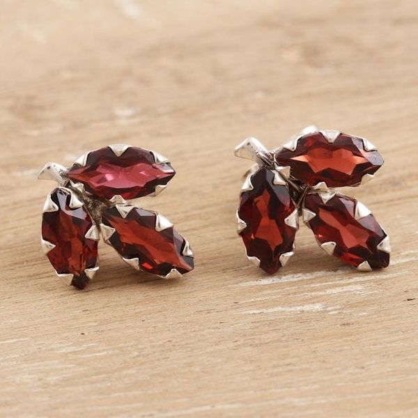 Alternate image for Garnet and Sterling Silver Button Earrings Radiant Chinar