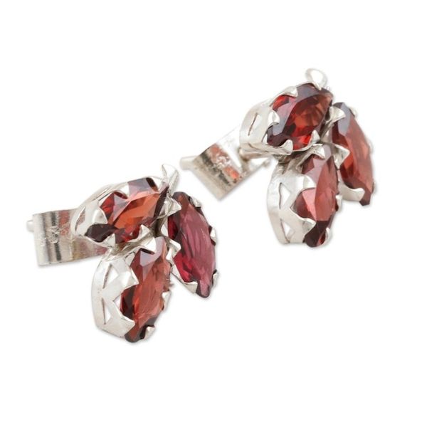 Alternate image for Garnet and Sterling Silver Button Earrings Radiant Chinar