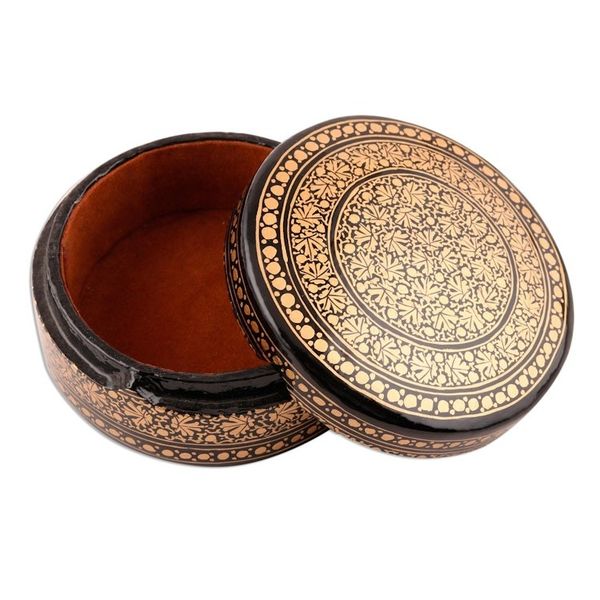 Alternate image for Velvet-Lined Black and Gold Decorative Box Kashmir Luxury