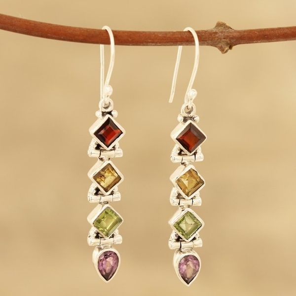 Alternate image for Faceted Multi-Gemstone Dangle Earrings from India Gemstone Fusion