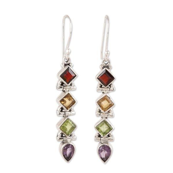 Alternate image for Faceted Multi-Gemstone Dangle Earrings from India Gemstone Fusion