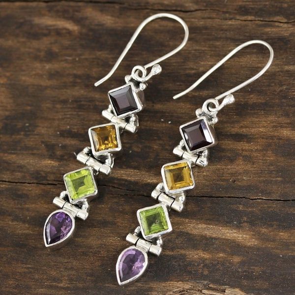 Alternate image for Faceted Multi-Gemstone Dangle Earrings from India Gemstone Fusion