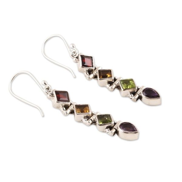Alternate image for Faceted Multi-Gemstone Dangle Earrings from India Gemstone Fusion