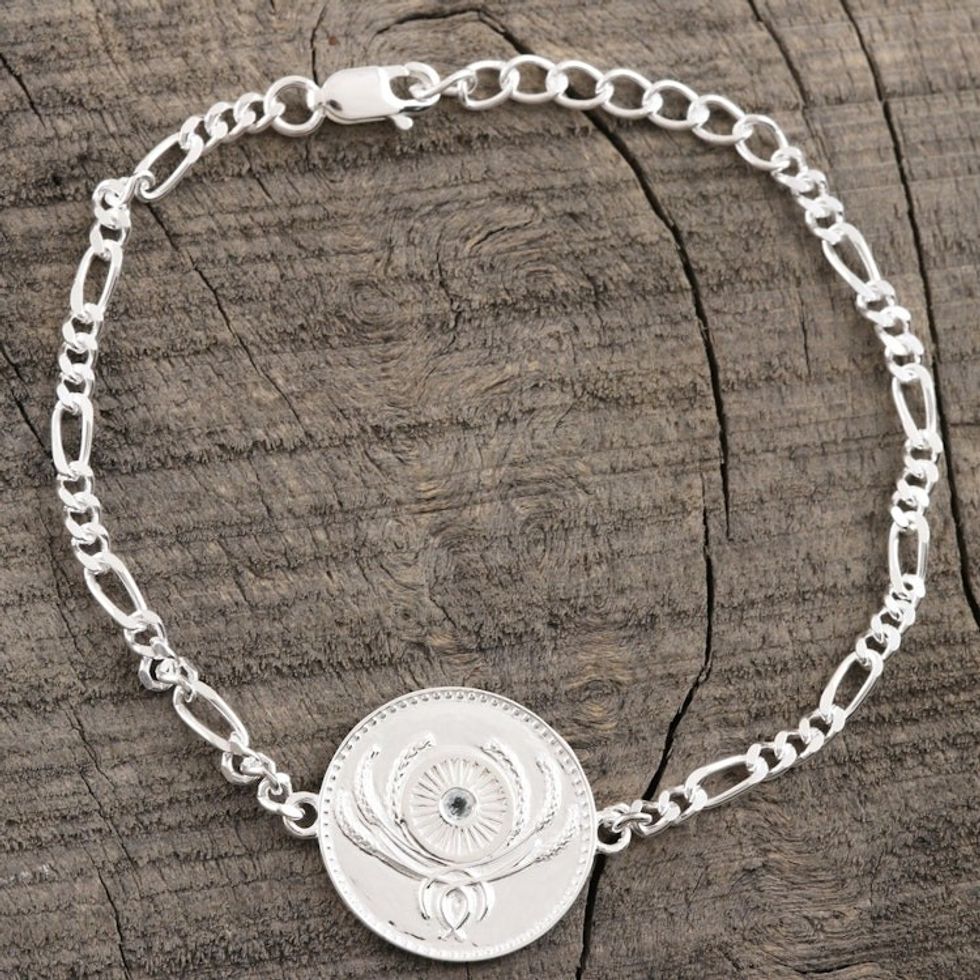 Indian Sterling Silver and Blue Topaz Unity Bracelet 'Uniting People'