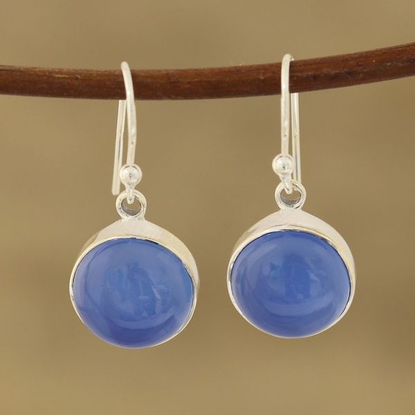 Alternate image for Round Blue Chalcedony Dangle Earrings Crafted in India Round Sky