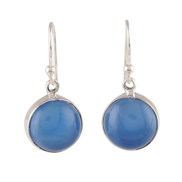 Alternate image for Round Blue Chalcedony Dangle Earrings Crafted in India Round Sky