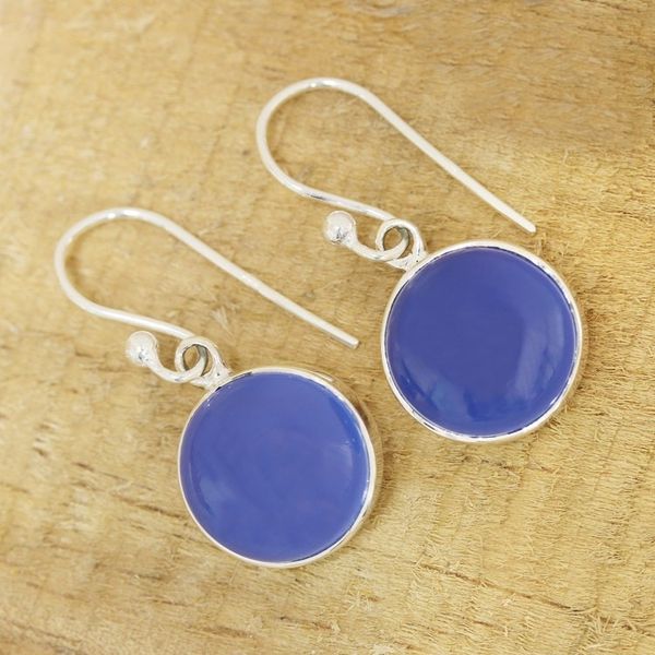 Alternate image for Round Blue Chalcedony Dangle Earrings Crafted in India Round Sky