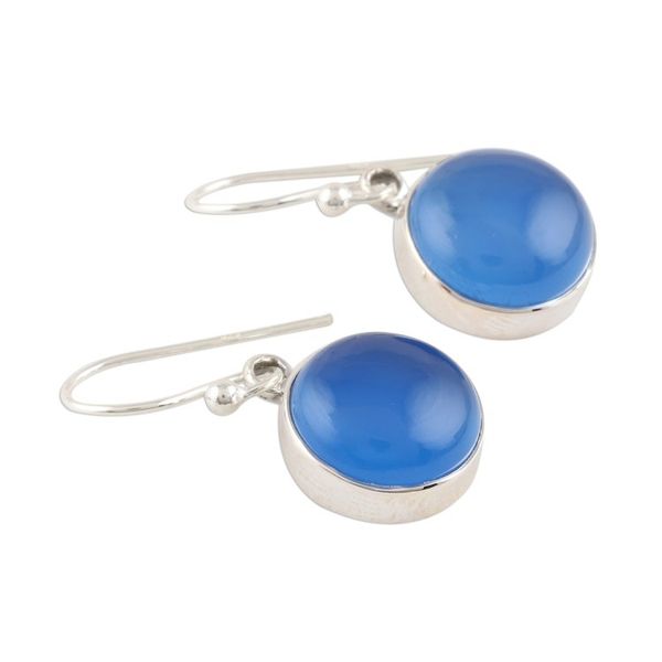 Alternate image for Round Blue Chalcedony Dangle Earrings Crafted in India Round Sky