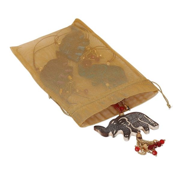 Alternate image for 4 Mango Wood Elephant Ornaments with Beaded Tassels Elephant Celebration