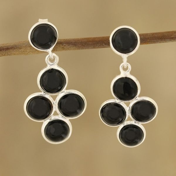 Alternate image for Black Onyx Dangle Earrings Crafted in India Black Bubbles