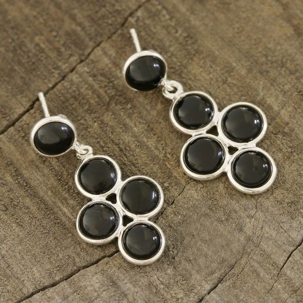 Alternate image for Black Onyx Dangle Earrings Crafted in India Black Bubbles