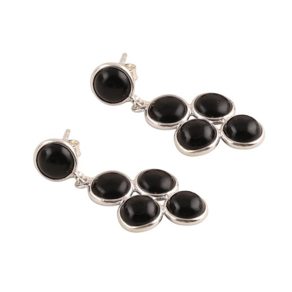 Alternate image for Black Onyx Dangle Earrings Crafted in India Black Bubbles