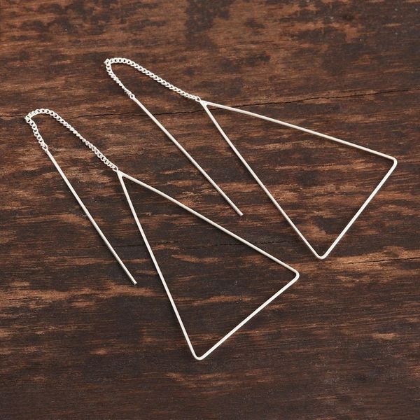 Alternate image for Threader Earrings Hand Crafted in Sterling Silver Singular Triangle
