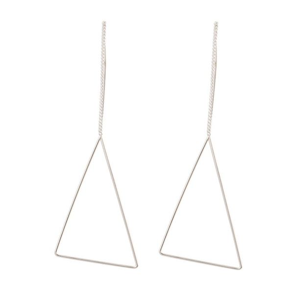 Alternate image for Threader Earrings Hand Crafted in Sterling Silver Singular Triangle